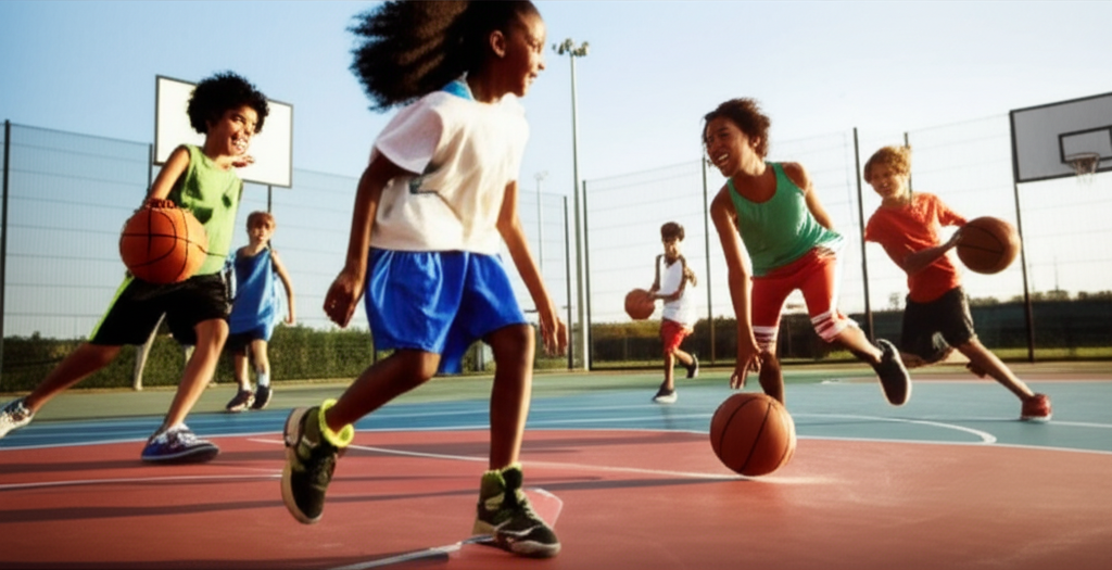 Young athletes playing basketball